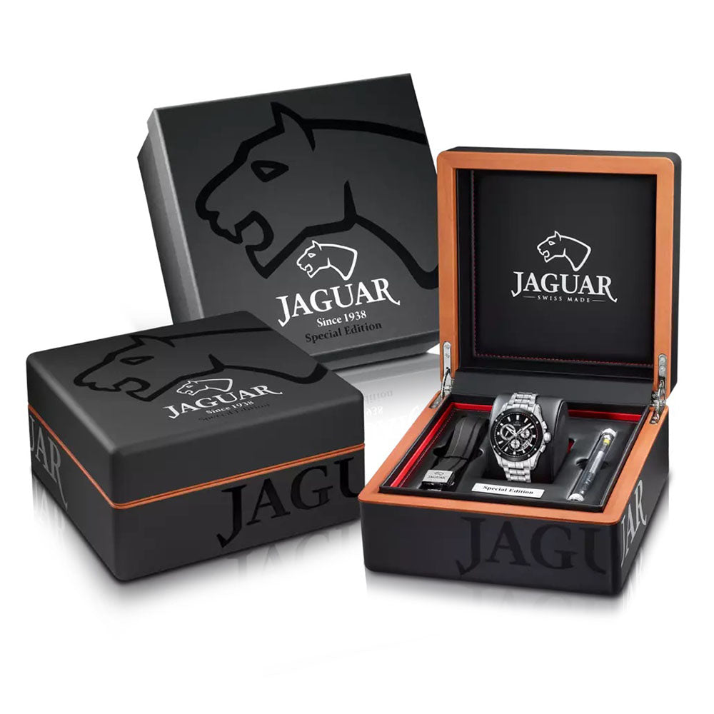 JAGUAR SWISS MADE MEN'S BLACK SPECIAL EDITION STAINLESS STEEL WATCH BRACELET J1034/1