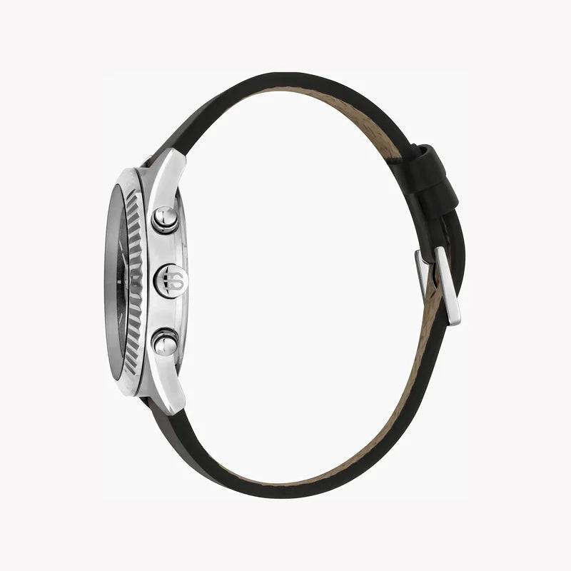 Esprit Men's Black Leather Watch, Black Dial | Es1g030m0015