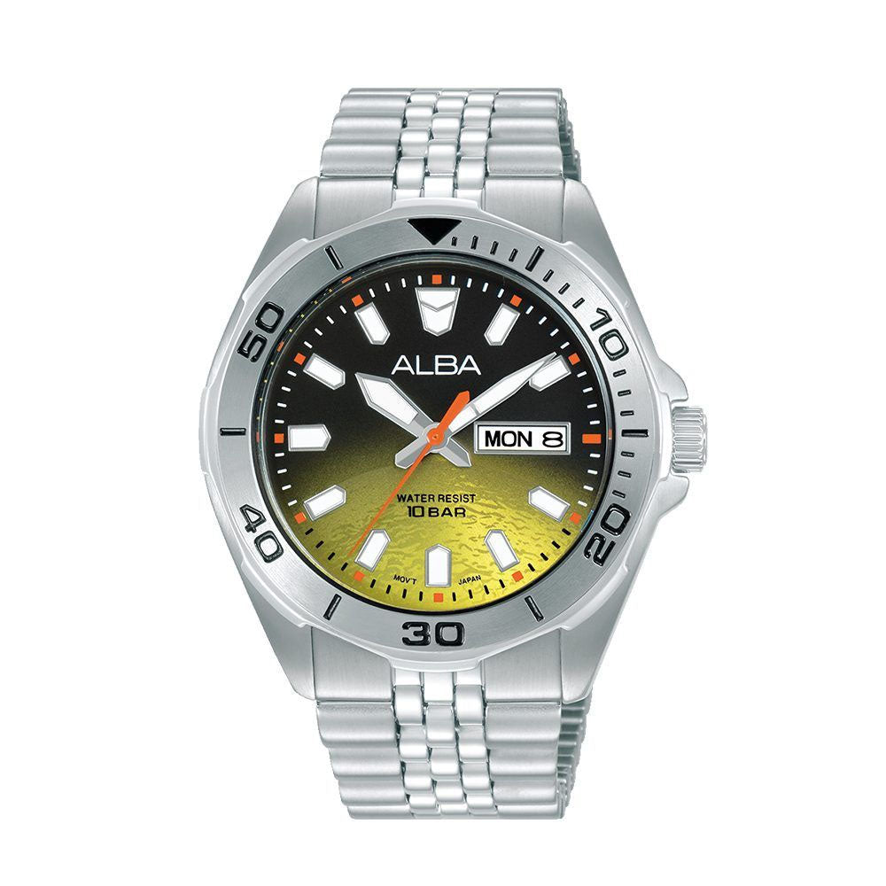 ALBA Men's Hand Watch ACTIVE Stainless Band Black x Yellow Dial | AV3583X1