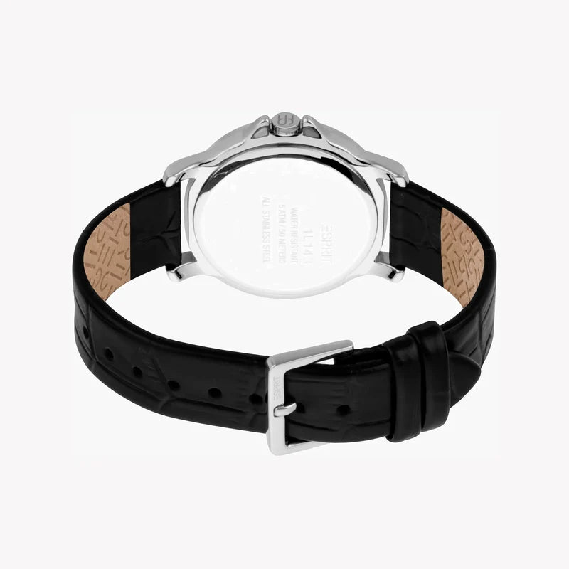 Esprit Women's Black Leather Watch, Burgundy Dial | Es1l235m0095