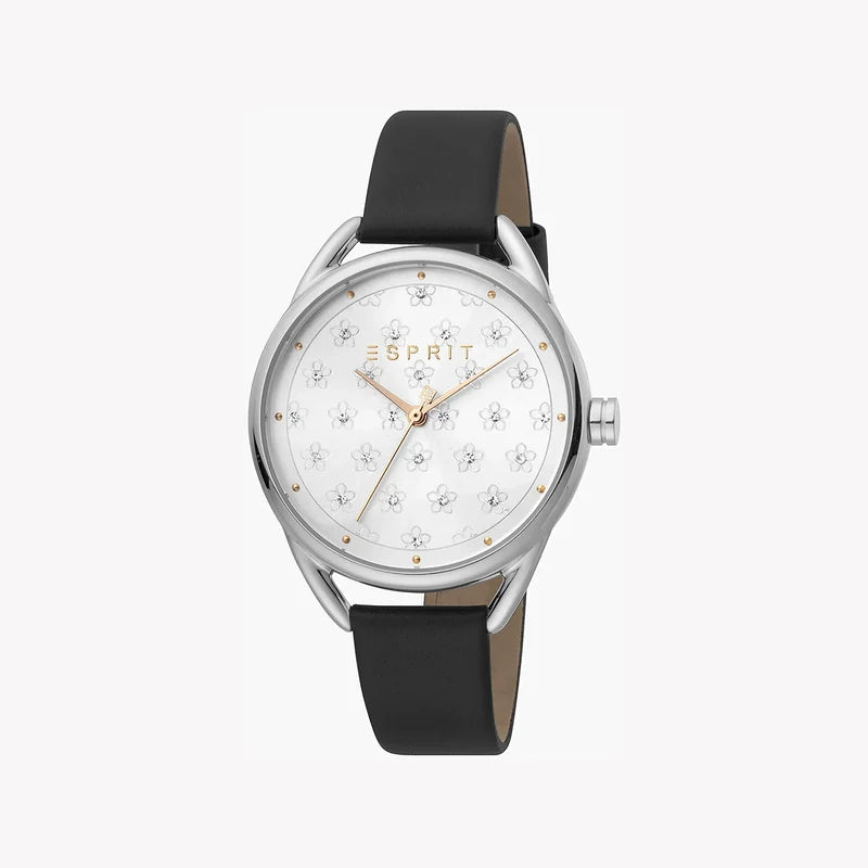 Esprit Women's Black Leather Watch, Silver Dial | Es1l195m0055