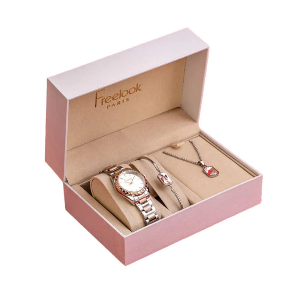 FREELOOK LUMIERE WOMENS STAINLESS STEEL STRAP WATCH WITH GIFT SET  | FL.1.10400-4
