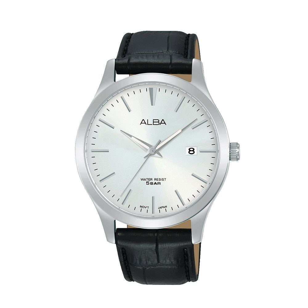 ALBA Men's Watch STANDARD Black Leather Band, Silver Dial | AS9M37X1