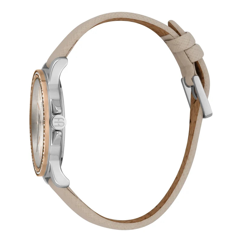 Esprit Women's Watch With Silver Stainless Steel Case And Beige Leather Band | ES1L143L1045
