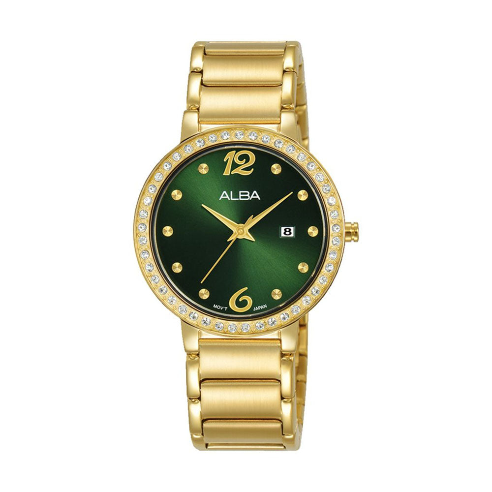 ALBA Ladies' Hand Watch FASHION Stainless Band, Green Dial | AH7BK0X1