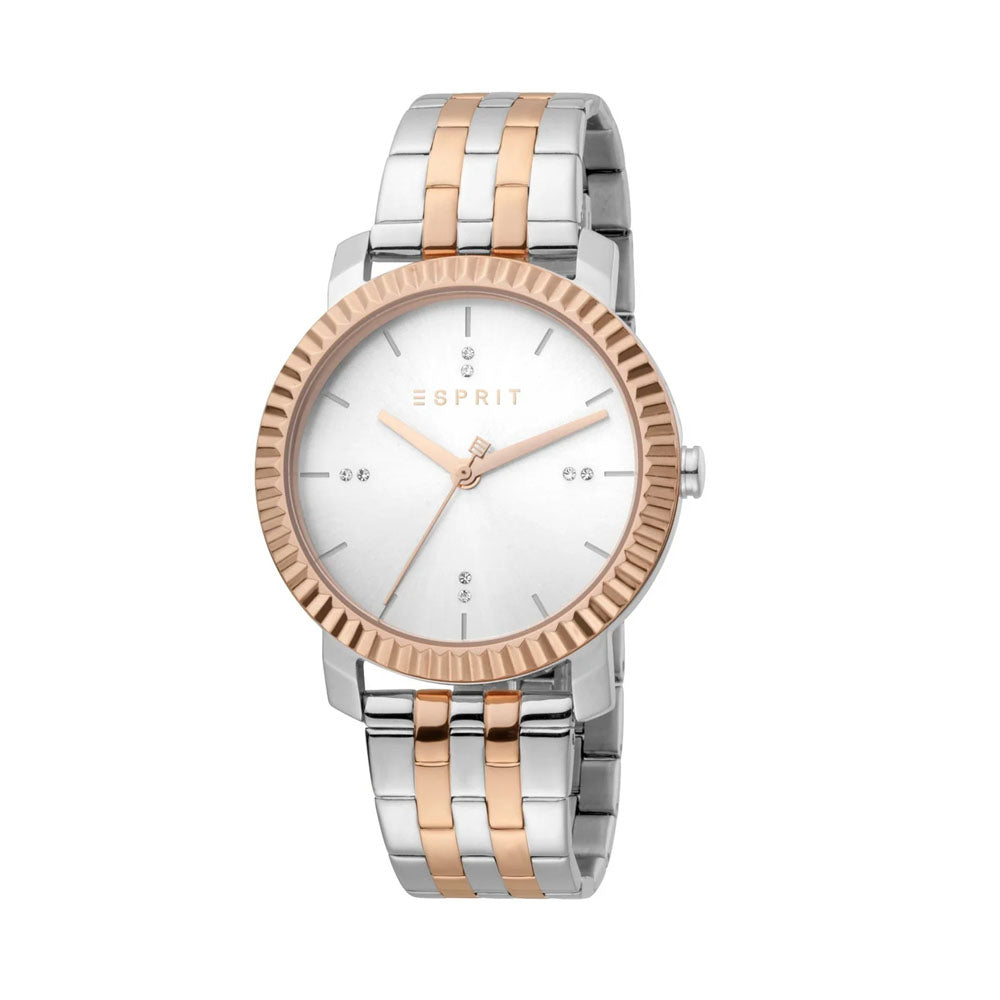 Esprit Women's Silver & Rose Gold Watch, Silver Dial | ES1L185M0095