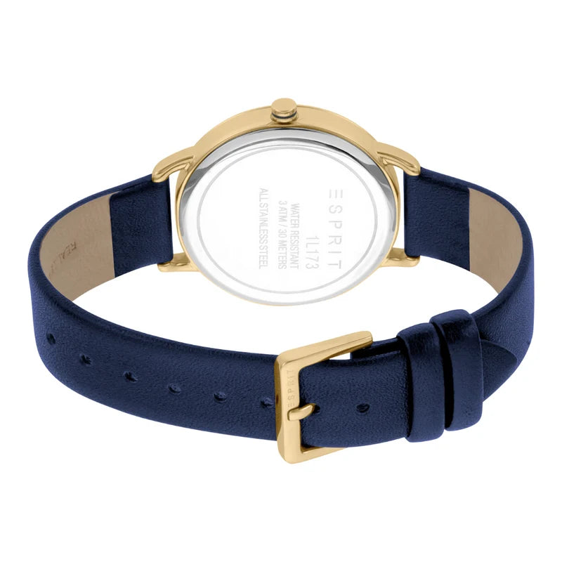 Esprit Women's Watch With Silver Stainless Steel Case And Blue Leather Band | ES1L173L0035