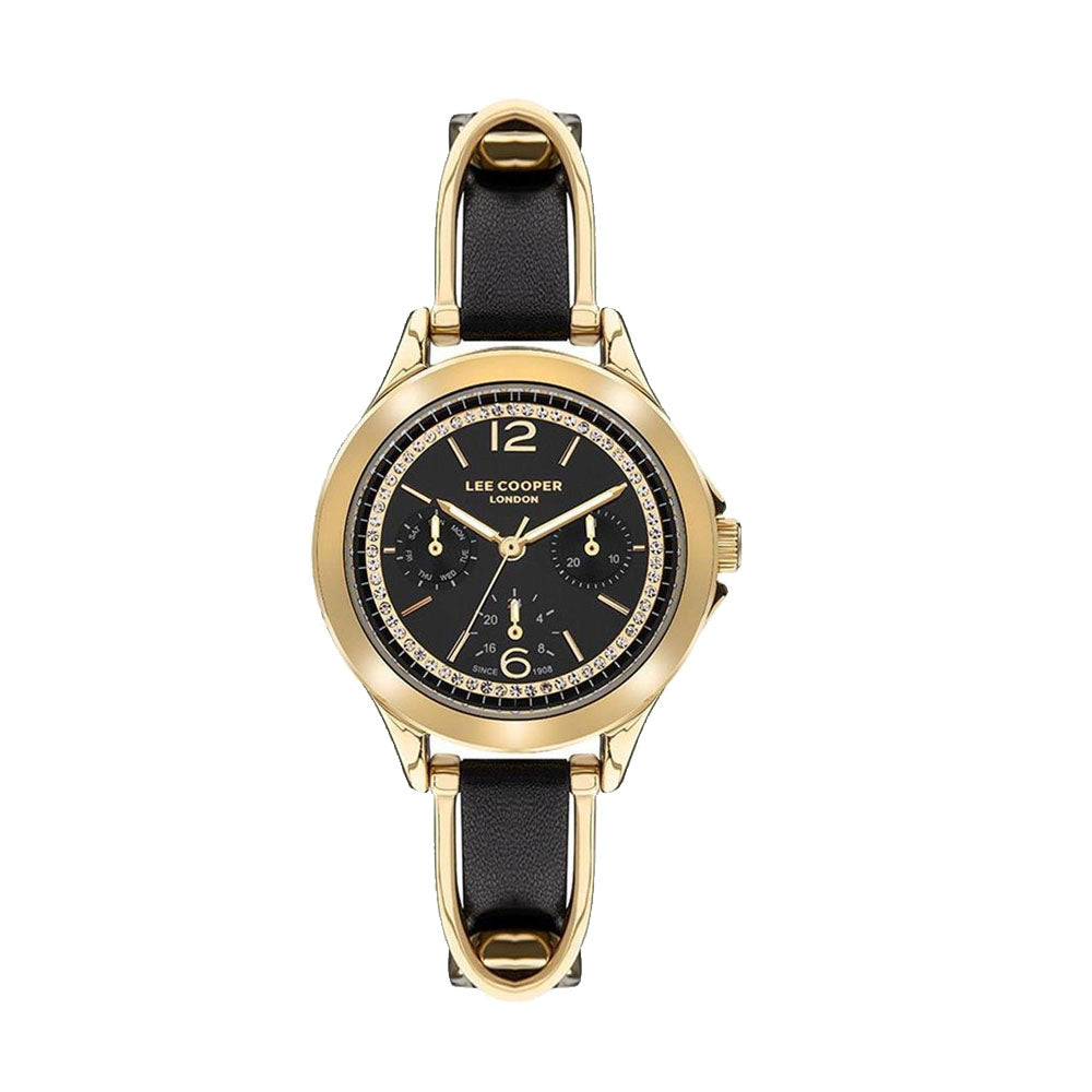 LEE COOPER Women’s Multi Function Black Dial Black Leather Watch | LC07488.150