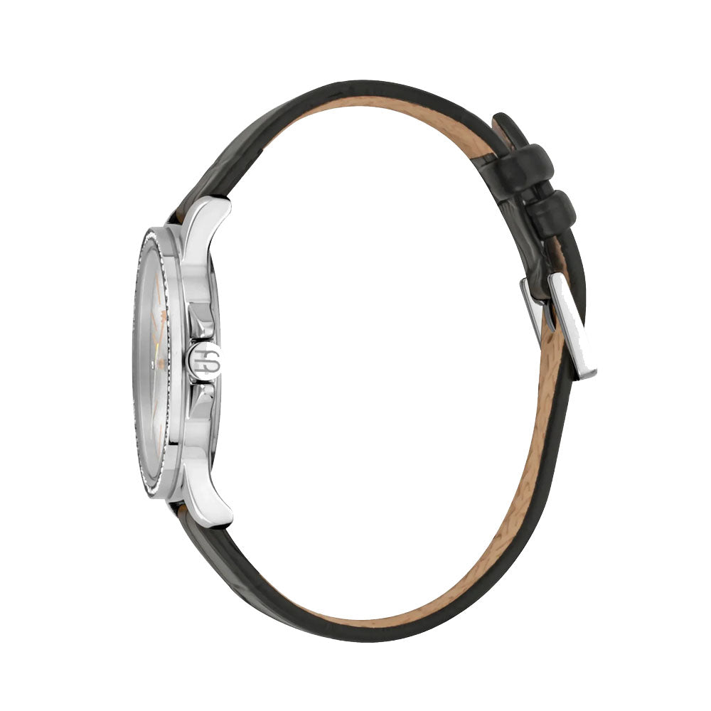 Esprit Women's Black Leather Watch, Silver Dial | Es106041003