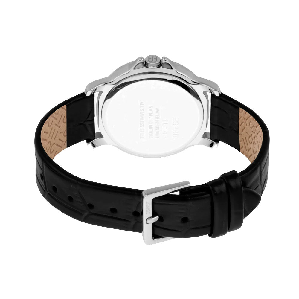 Esprit Women's Black Leather Watch, Silver Dial | Es106041003