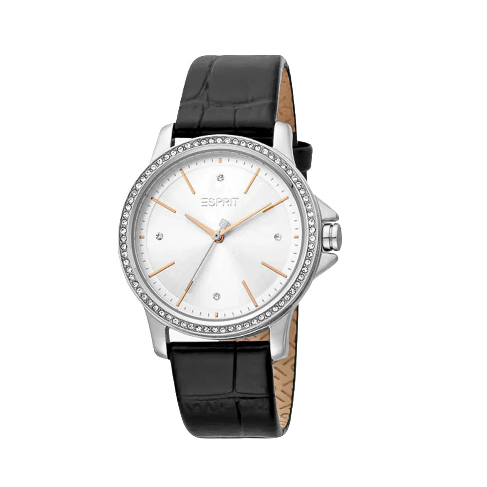 Esprit Women's Black Leather Watch, Silver Dial | Es106041003
