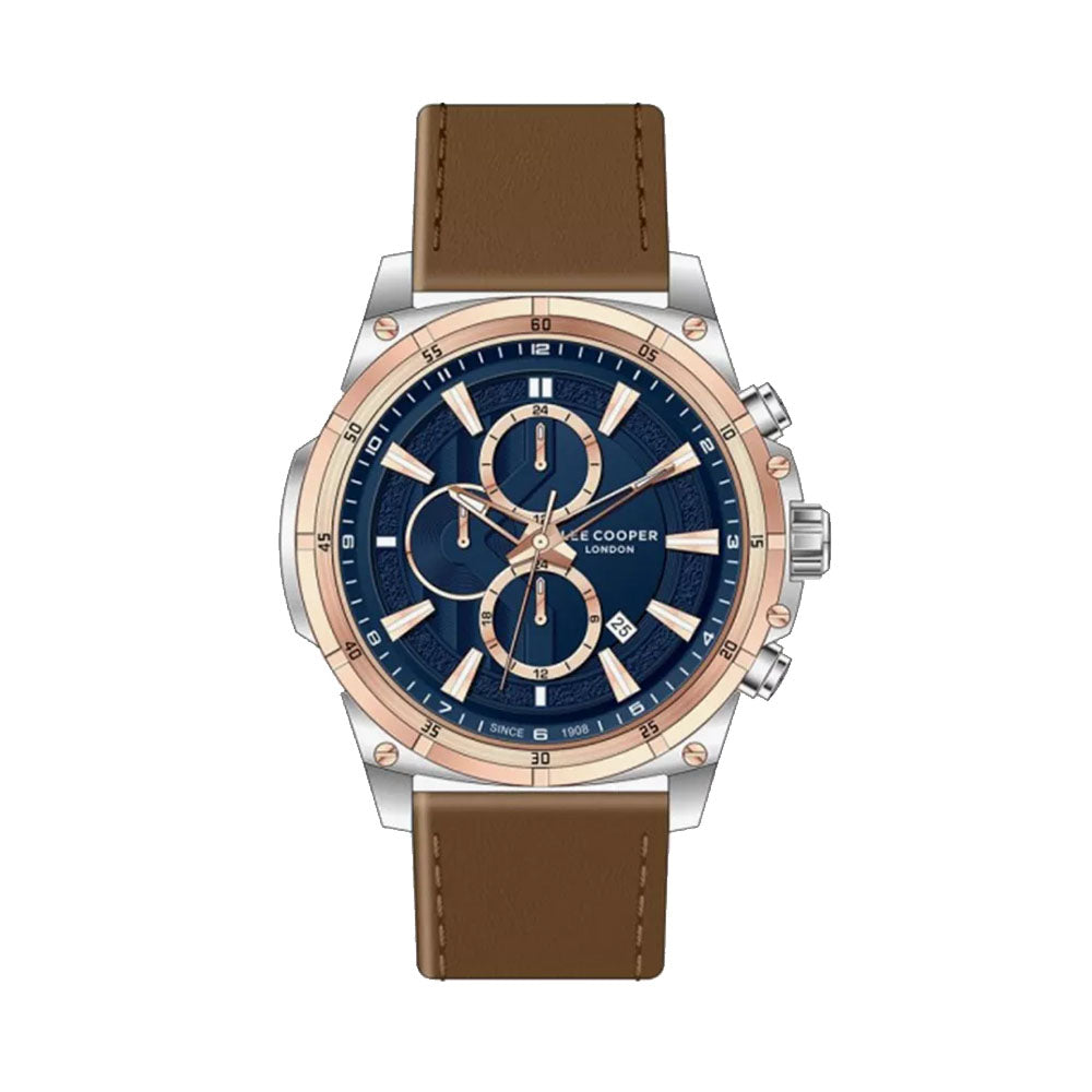 LEE COOPER Men’s Multi Function Blue Dial Brown Leather Watch | LC07489.377