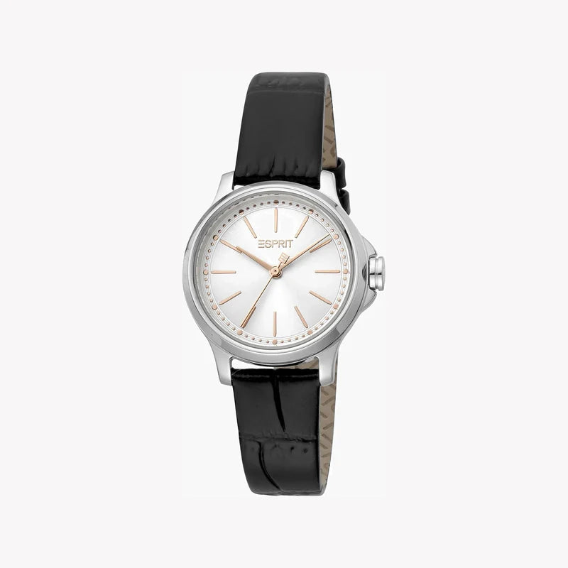 Esprit Women's Black Leather Watch, Silver Dial | ES1L144L2015
