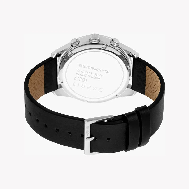 Esprit Men's Black Leather Watch, Silver Dial | Es1g211m0035