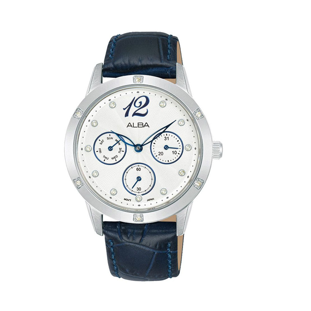 ALBA Ladies' Hand Watch FASHION Blue Leather Strap Silver Dial | AP6719X1