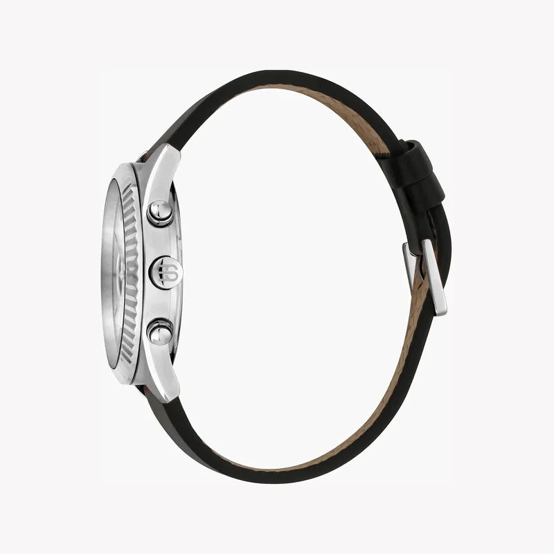 Esprit Men's Black Leather Watch, Silver Dial | Es1g211m0035