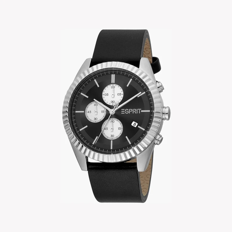 Esprit Men's Black Leather Watch, Black Dial | Es1g030m0015
