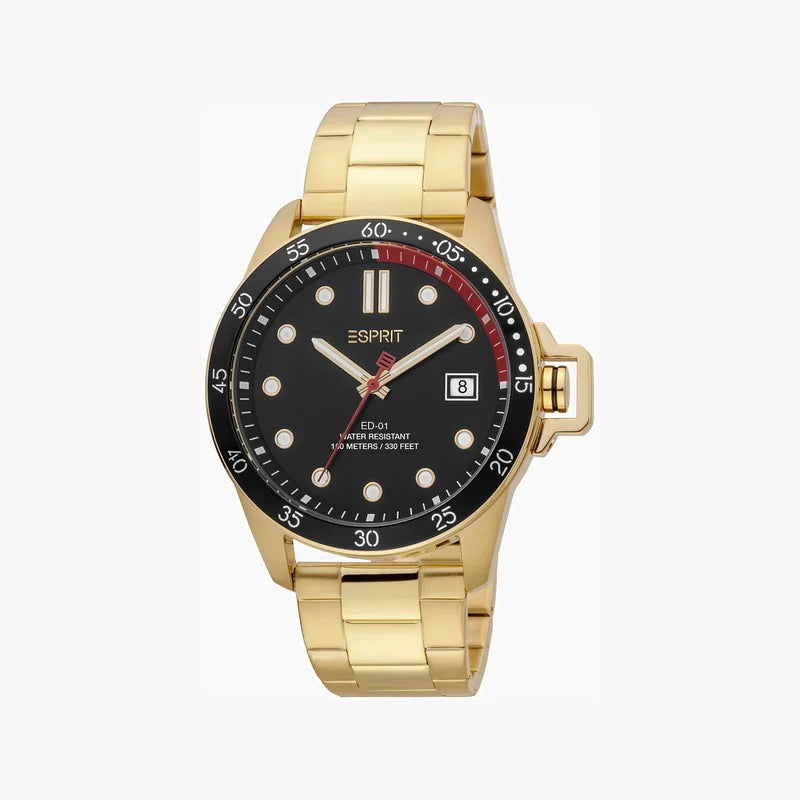 Esprit Men's Gold Stainless Steel Watch, Black Dial | Es1g090m0055