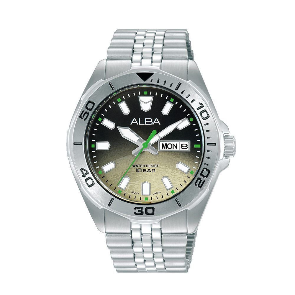 ALBA Men's Hand Watch ACTIVE Stainless Band Black x Khaki Dial | AV3585X1