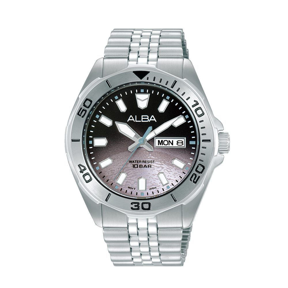 ALBA Men's Hand Watch ACTIVE Stainless Band Black x Greyish Purple Dial | AV3577X1