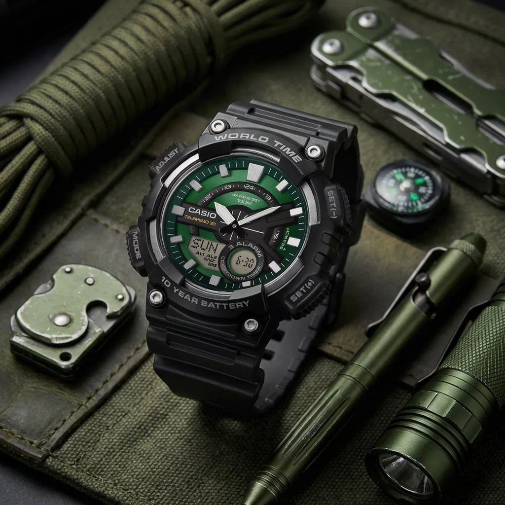CASIO Men Green Dial Digital Watch | AEQ-110W-3A2VDF