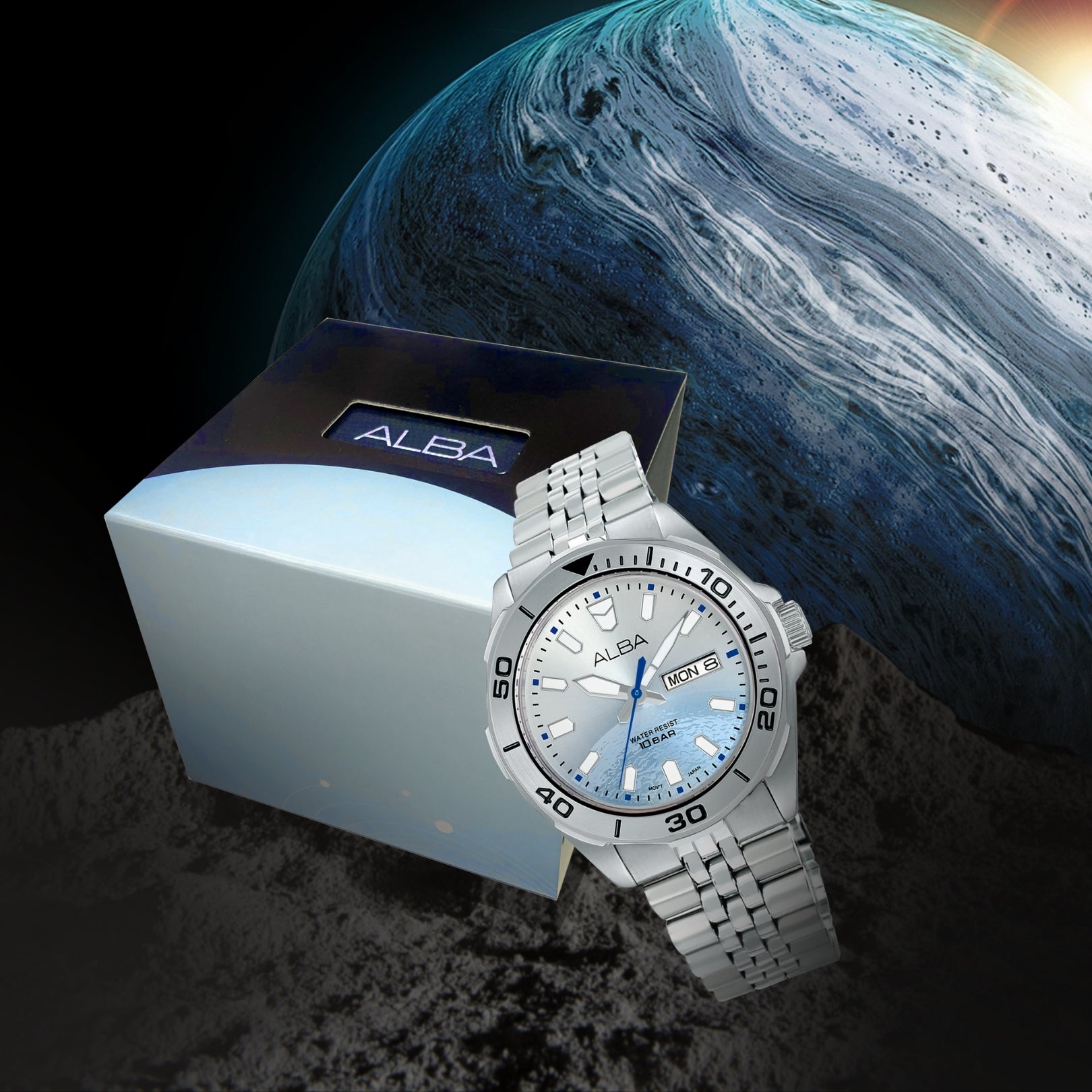 ALBA Men's Hand Watch ACTIVE Stainless Band Silver x Blue Dial | AV3587X1