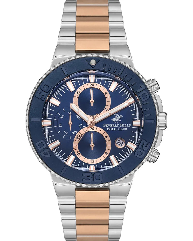 Beverly Hills Polo Club Men’s Multi Function Silver Gold Watch | BP3540X.590