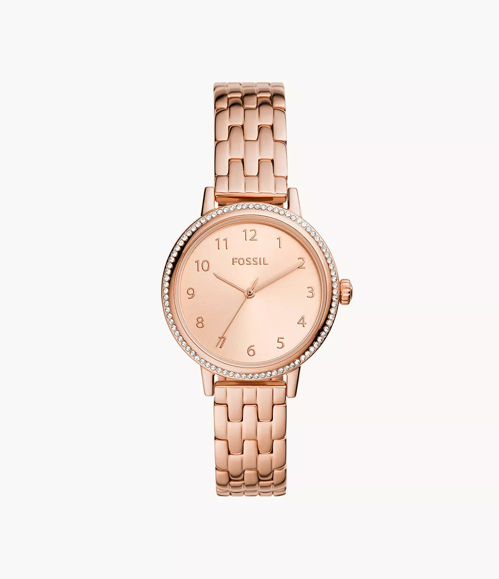 FOSSIL Women's Reid Three-Hand Rose Gold-Tone Stainless Steel Watch | BQ3656