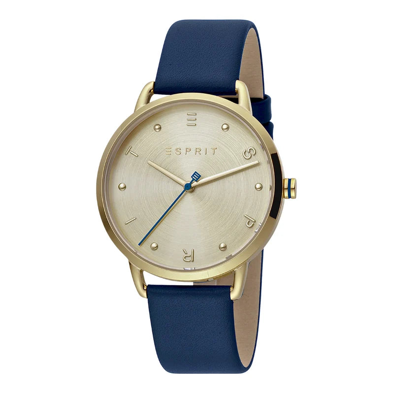 Esprit Women's Watch With Silver Stainless Steel Case And Blue Leather Band | ES1L173L0035