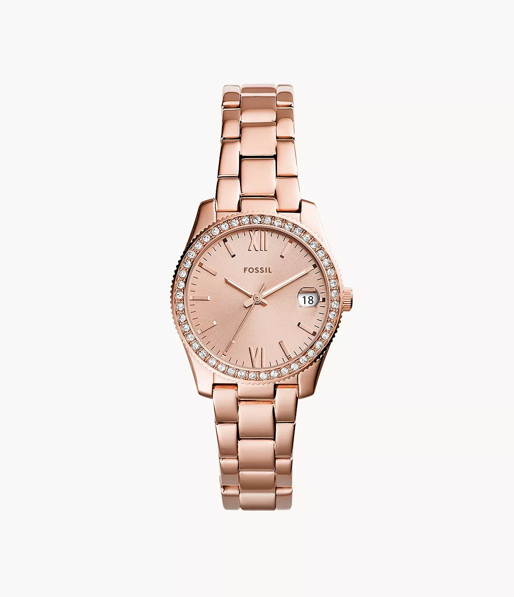 FOSSIL Women's Scarlette Mini Three-Hand Date Rose Gold-Tone Watch | ES4318