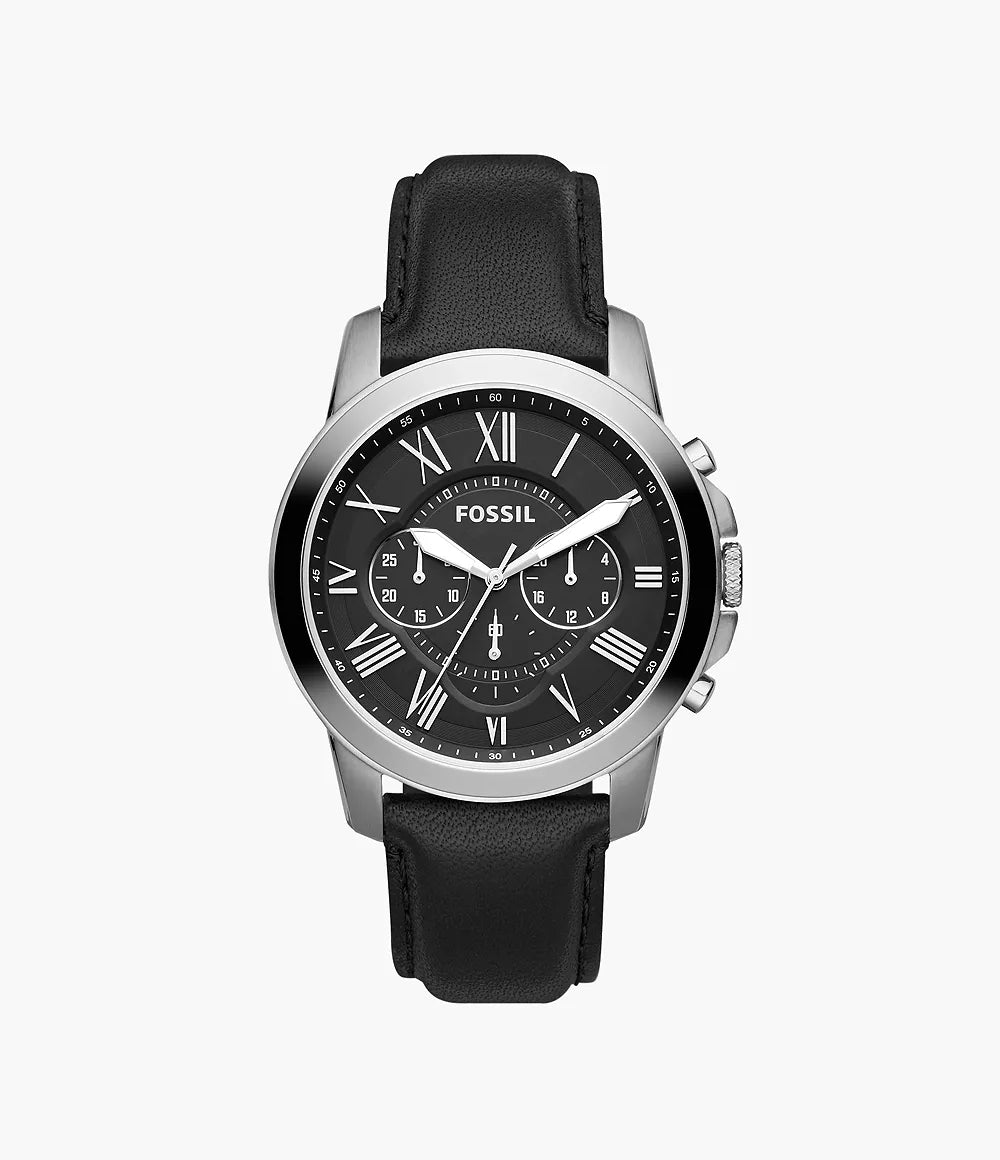 FOSSIL Men's Grant Chronograph Black Leather Watch | FS4812