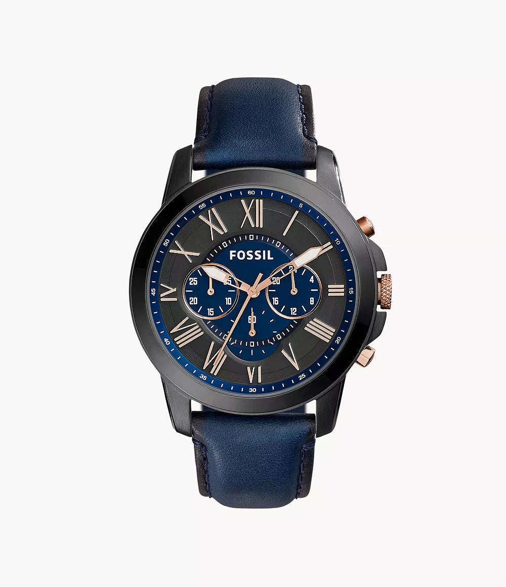 FOSSIL Men's Grant Chronograph Black Leather Watch | FS5061
