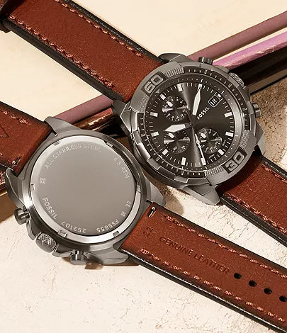 FOSSIL Men's Bronson Chronograph Brown LiteHide™ Leather Watch | FS5855