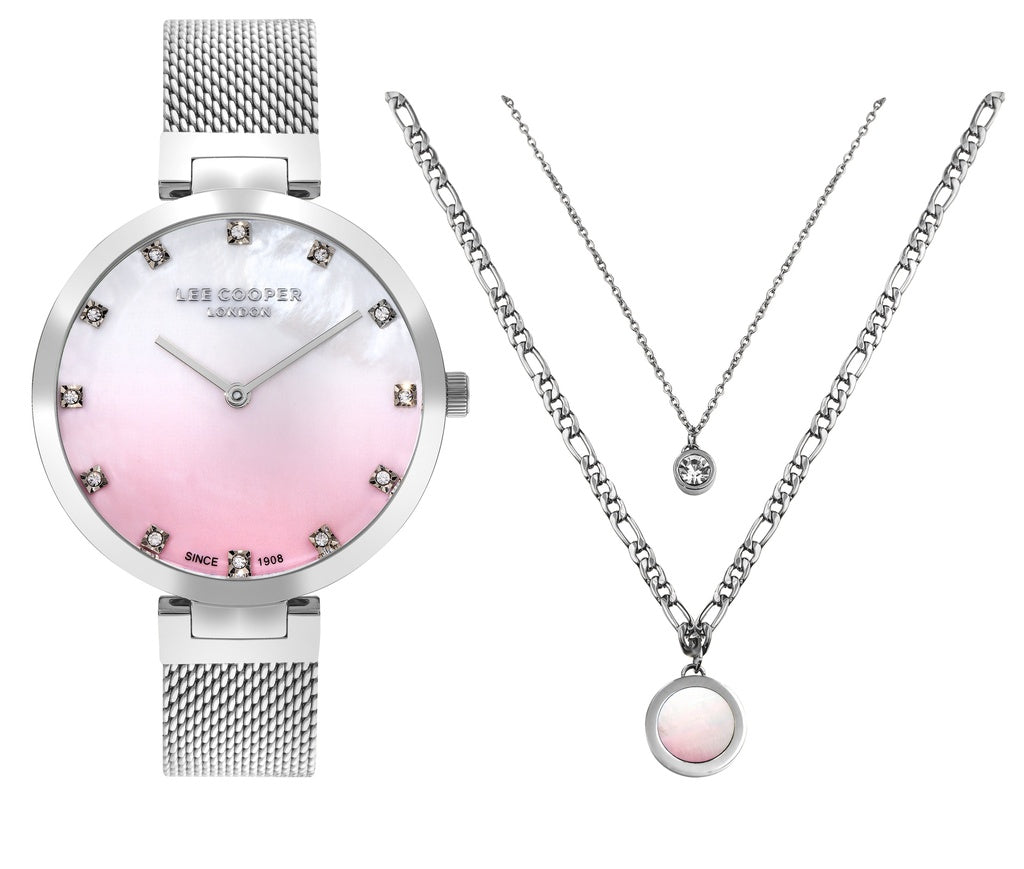 LEE COOPER Women’s Analog Pink MOP Dial Watch With Gift set necklace- LC07806.380