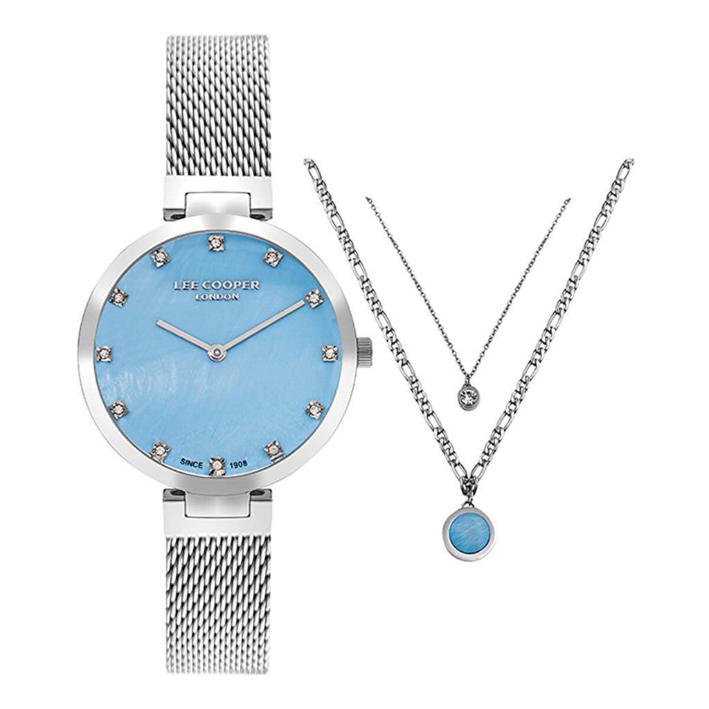 LEE COOPER Women’s Analog Blue MOP Dial Watch With Gift set necklace- LC07806.390