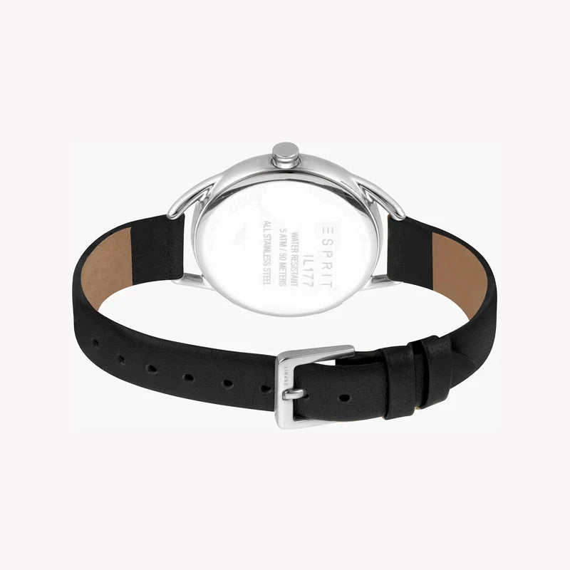 Esprit Women's Black Leather Watch, Silver Dial | Es1l195m0055
