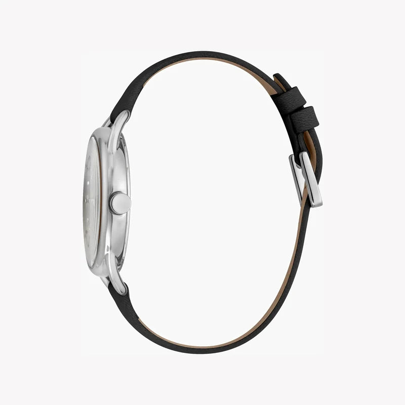 Esprit Women's Black Leather Watch, Silver Dial | Es1l195m0055