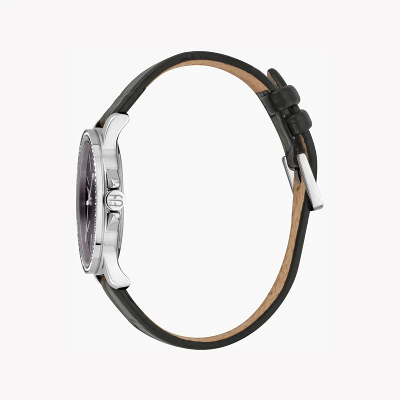Esprit Women's Black Leather Watch, Burgundy Dial | Es1l235m0095