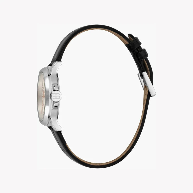 Esprit Women's Black Leather Watch, Silver Dial | ES1L144L2015