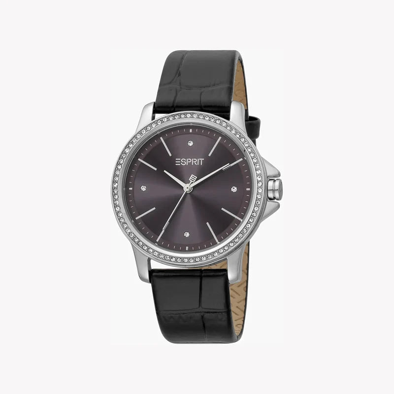 Esprit Women's Black Leather Watch, Burgundy Dial | Es1l235m0095