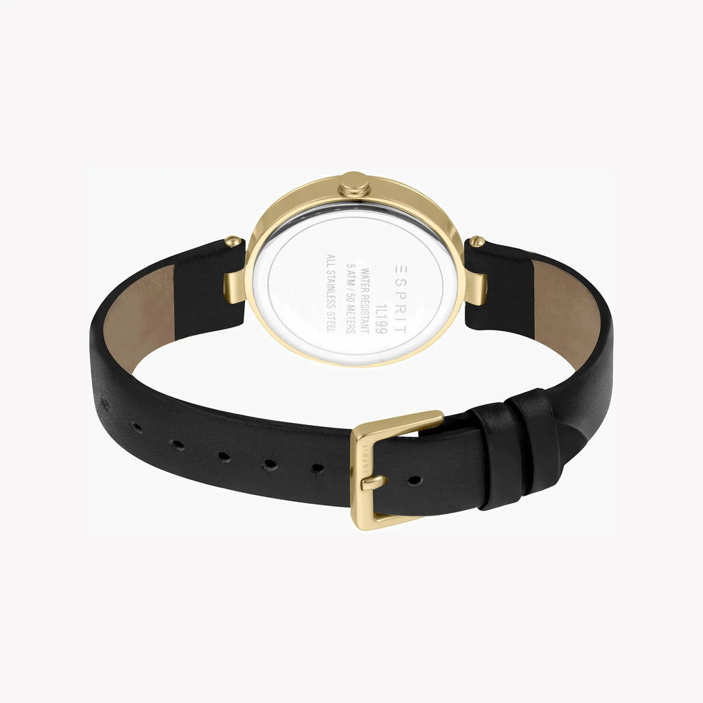 Esprit Women's Black Leather Watch, White Mother Of Pearls | Es1l000m0035