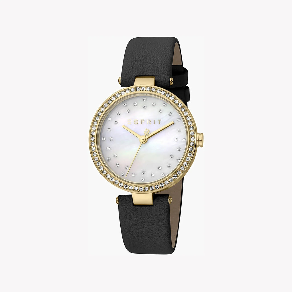 Esprit Women's Black Leather Watch, White Mother Of Pearls | Es1l000m0035