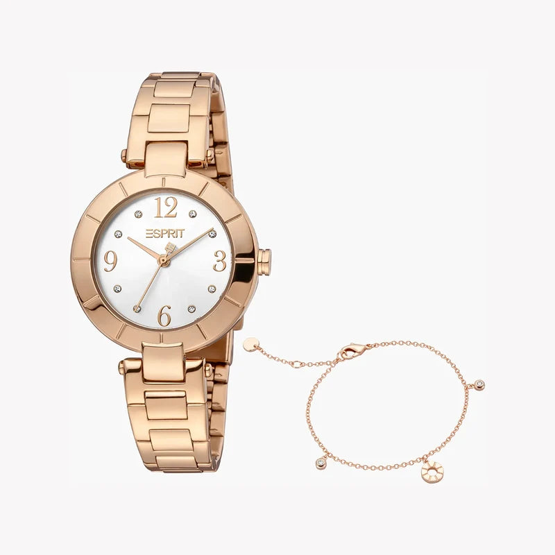Esprit Women's Rose Gold Stainless Steel Watch, Silver Dial | ES1L288M0055