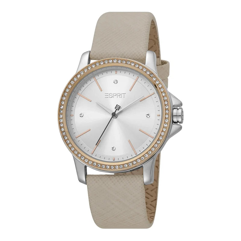 Esprit Women's Watch With Silver Stainless Steel Case And Beige Leather Band | ES1L143L1045