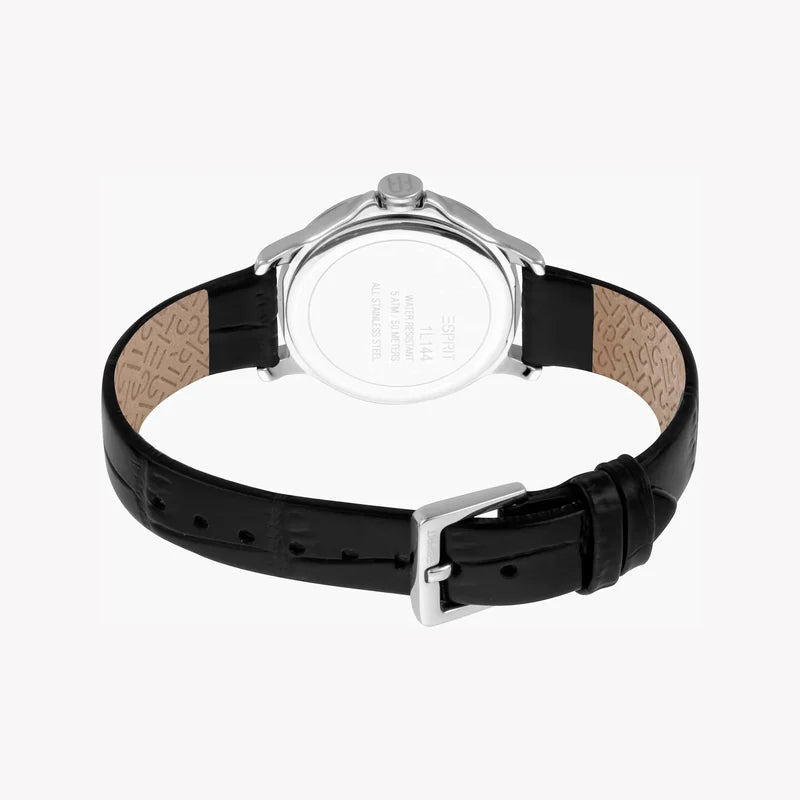 Esprit Women's Black Leather Watch, Silver Dial | ES1L144L2015