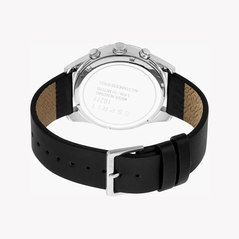 Esprit Men's Black Leather Watch, Black Dial | Es1g030m0015