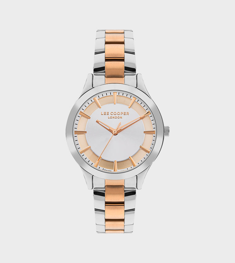 LEE COOPER Women’s Analog Silver And Rose Gold Dial Watch – LC07880.530